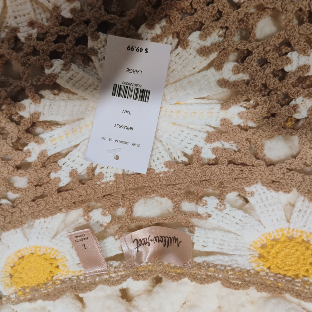 Tan and White Crochet Top with Floral Design